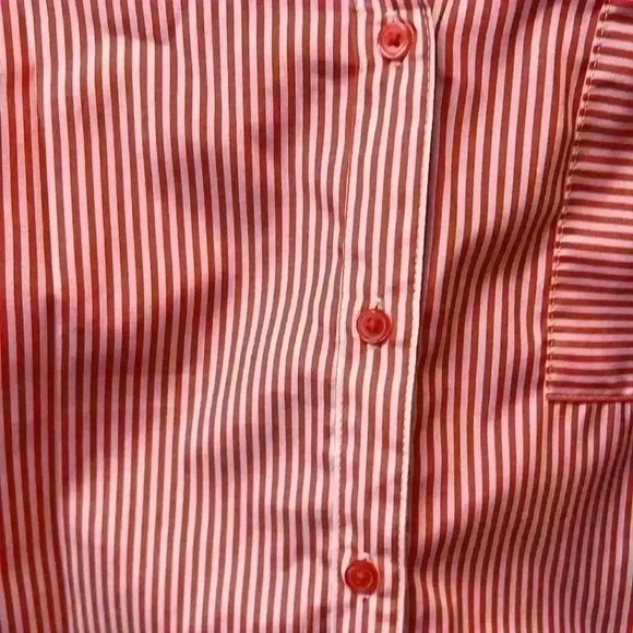 Cato Striped Button Down Tie Sleeve Top Size Large Coral & White - Picture 4 of 5